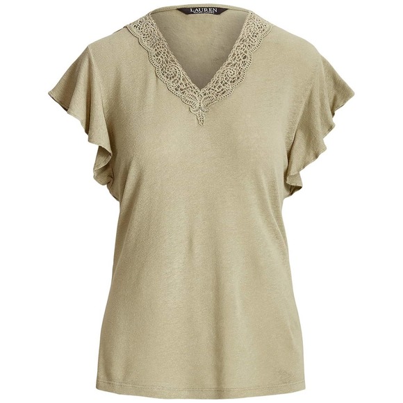 Lauren Ralph Lauren Linen-Blend Jersey Flutter-Sleeve Blouse Ranch Sage - Picture 2 of 6